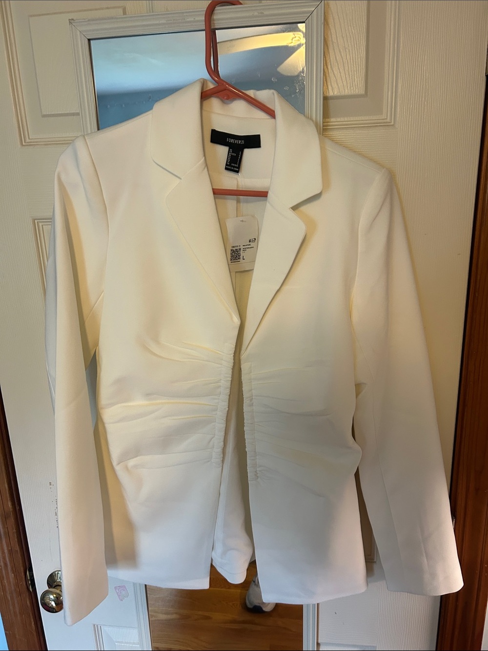 Forever 21 White Ruched Front Blazer Jacket